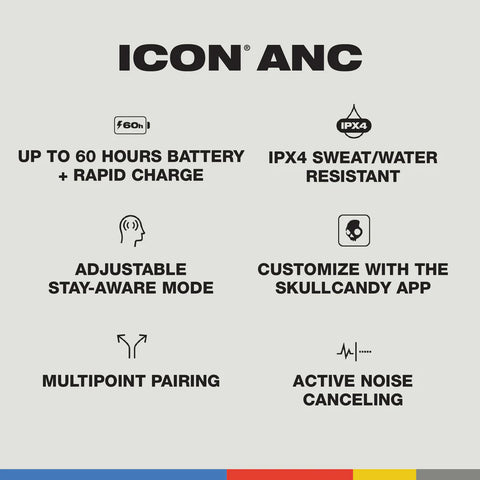 Skullcandy Icon Active Noise Cancelling Wireless On-Ear Headphones (Multiple Color Options)