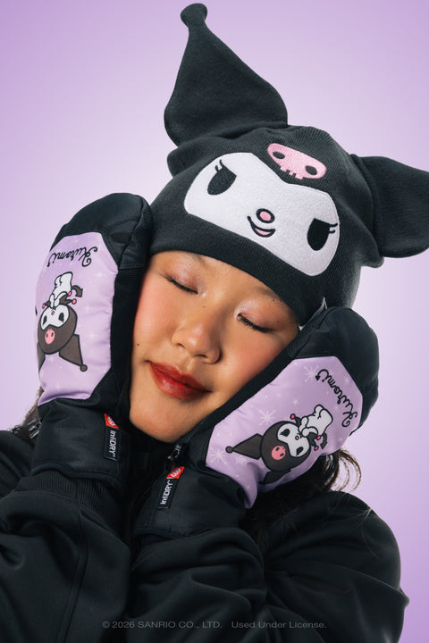 686 x Kuromi black and purple ski mittens with character print design