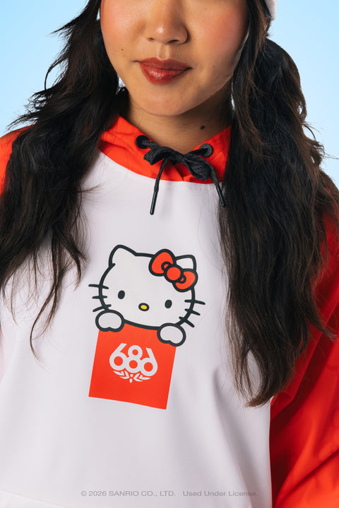 686 x Hello Kitty white and red waterproof women's hoodie with graphic print