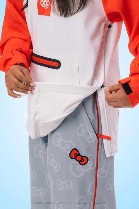 Women's pink and red waterproof hoodie with Hello Kitty bow-print gray pants