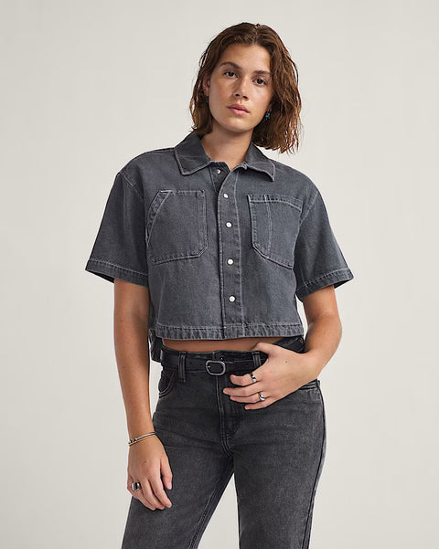 Vans Women's Natalie SS Denim Boxy Button Up Shirt