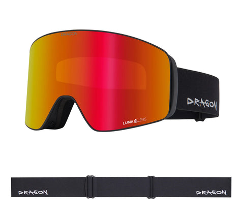 Dragon Slain MAG black ski goggles with red Luma lens and black strap