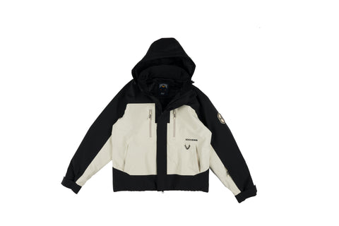 Souvenir S2000 Insulated Jacket in black and cream two-tone colorblock with hood