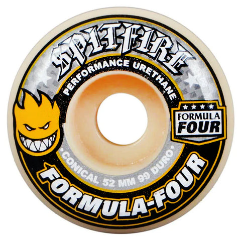 Spitfire F4 99D Conical Yellow Print Skateboard Wheels (Multiple Size Options)