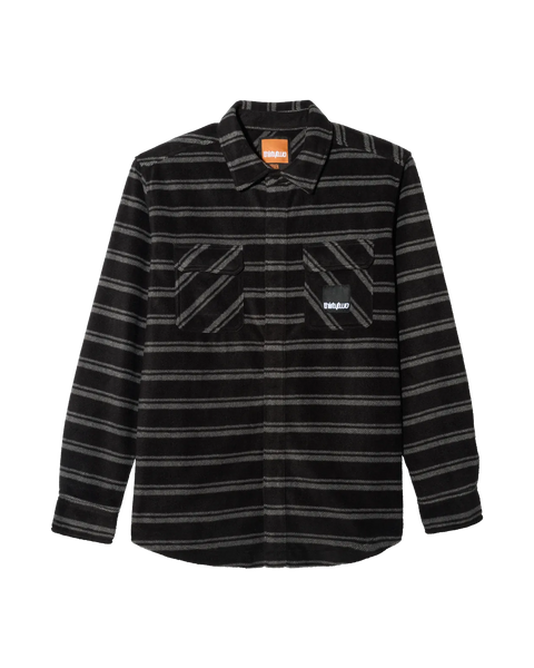 ThirtyTwo black and gray striped flannel fleece shirt with dual chest pockets