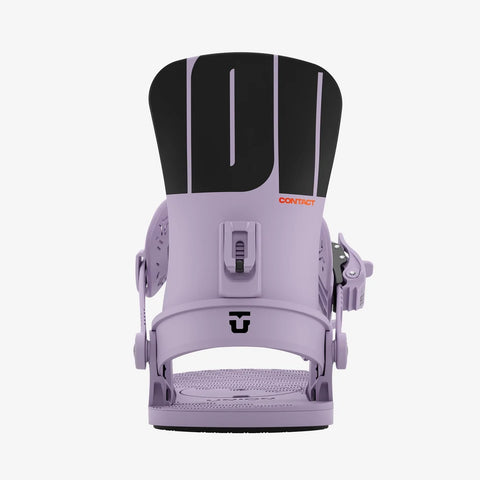 Union Contact women's snowboard bindings in lavender purple with black highback