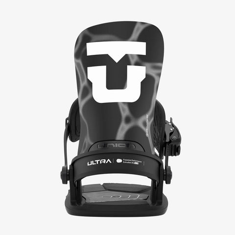 Union Ultra men's snowboard bindings in black with white logo highback