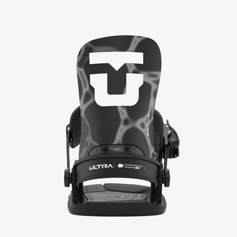Union Ultra women's snowboard bindings in black with marble pattern highback