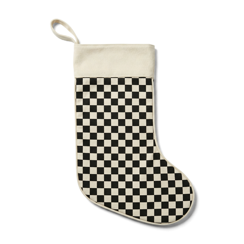 Vans checkerboard Christmas stocking in black and cream with canvas cuff and loop