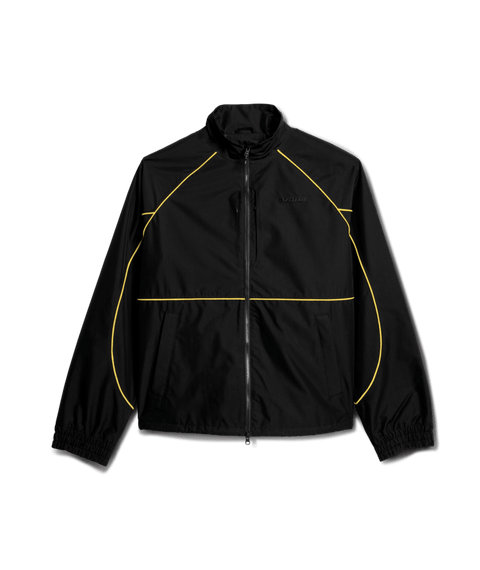 Vans Kingvale black zip-up shell jacket with yellow piping accents and elastic cuffs
