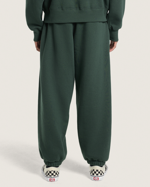 Vans men's oversized dark green fleece jogger sweatpants with elastic cuffs, back view