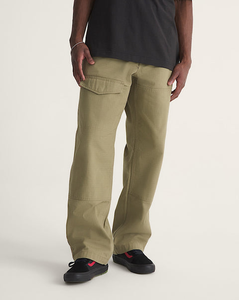 Vans men's olive green wide-leg cargo pants with double-knee stitching detail