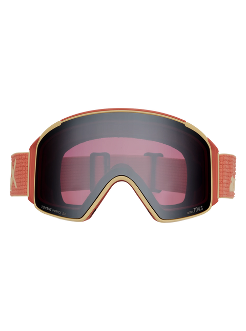 Anon M4S cylindrical ski goggles in coral red with Perceive Onyx lens