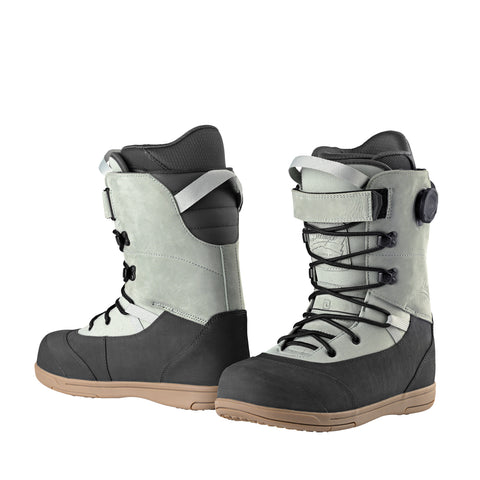 Deeluxe AREth RIN snowboard boots in gray and black with gum sole
