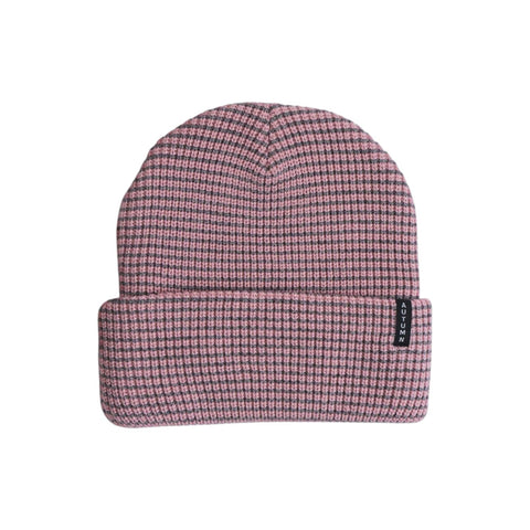 Autumn brand waffle-knit cuffed beanie with small woven label on folded brim