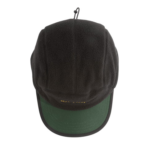 Coal fleece cap viewed from above showing textured crown and structured green brim