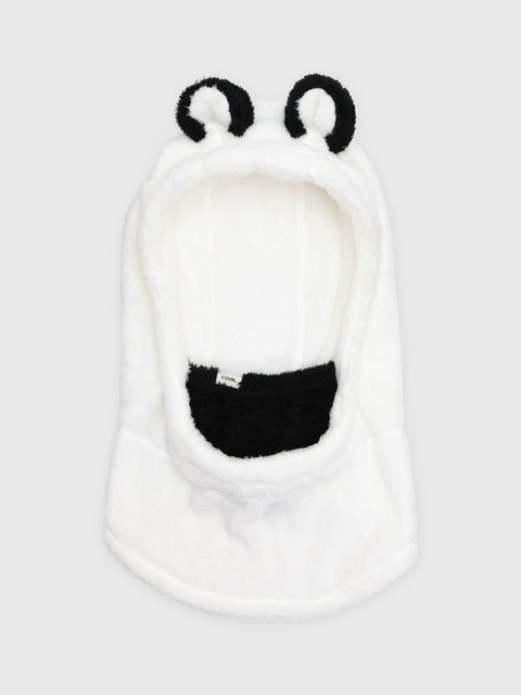 Kids fleece balaclava hood with panda bear ears and black face mask panel