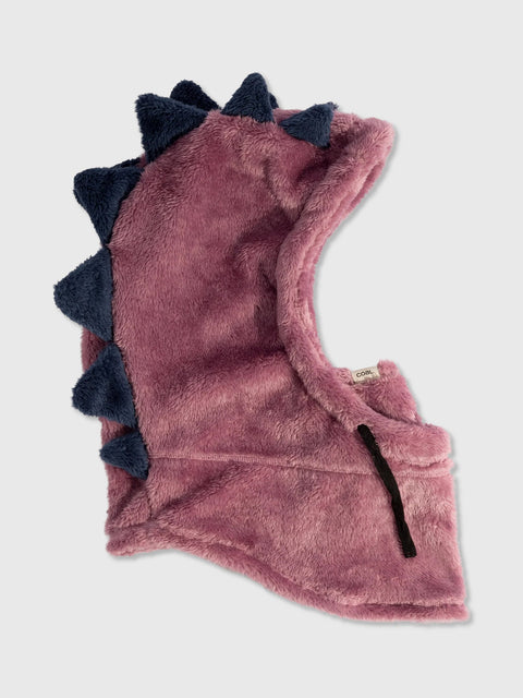 Coal kids dinosaur spike balaclava hood in plush fleece with contrasting navy spines