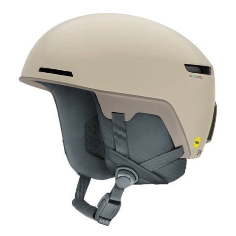 Smith Code 2 MIPS snowboard helmet in matte sand with gray ear pads