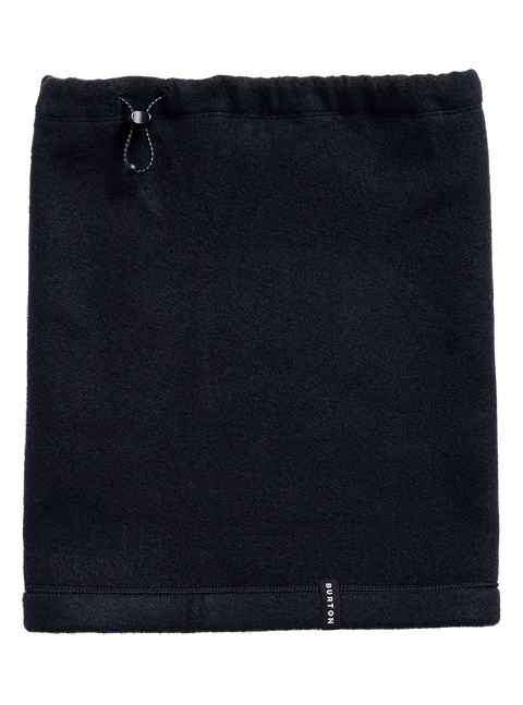 Burton black fleece neck gaiter with drawstring closure and logo tag