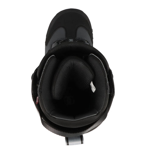 Top-down view of DC snowboard boot interior showing padded collar and liner construction