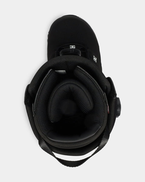 DC Men's Judge snowboard boot shown from top-down angle revealing padded interior collar
