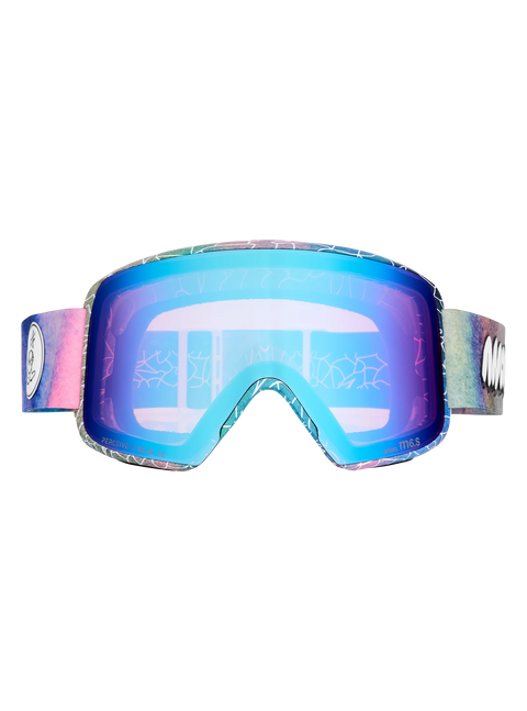 Anon M6S ski goggles with blue mirrored lens and colorful psychedelic strap