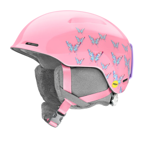 Smith Glide Jr. MIPS kids ski helmet in pink with butterfly print