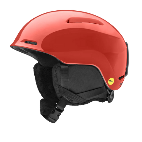 Smith Glide Jr. MIPS kids snow helmet in glossy red with black ear pads