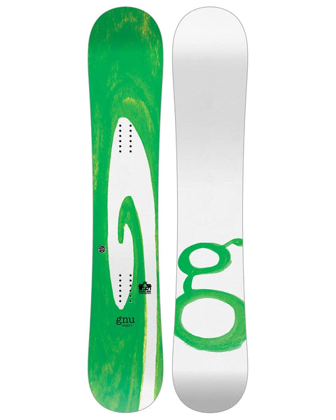 GNU Wagyu snowboard shown from top and base angles on white background