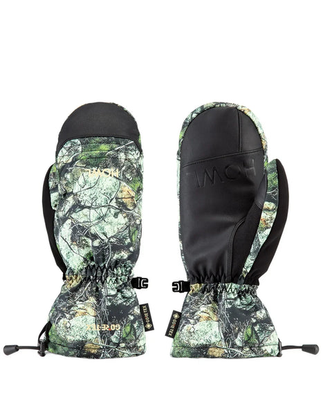Howl Team Gore-Tex mittens shown front and back with camouflage exterior and black leather palm