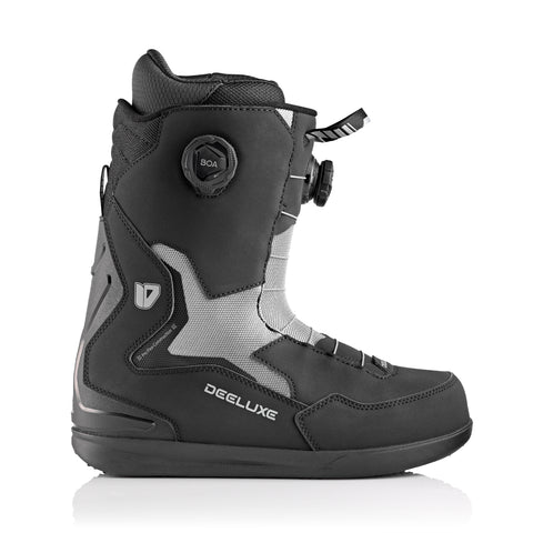 Deeluxe ID 2027 snowboard boots in black and gray with dual BOA closure system