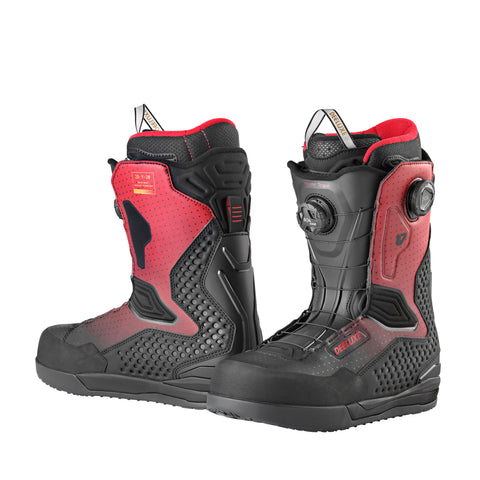 Deeluxe ID Y-20 snowboard boots in black and red with BOA lacing system
