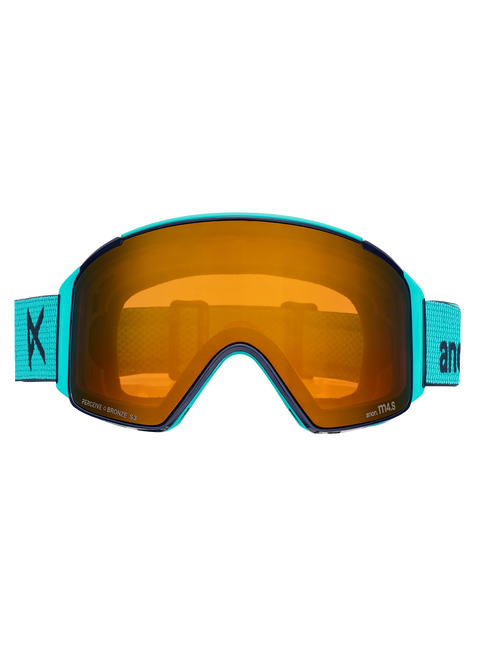 Anon M4S cylindrical ski goggles in teal with bronze mirrored lens