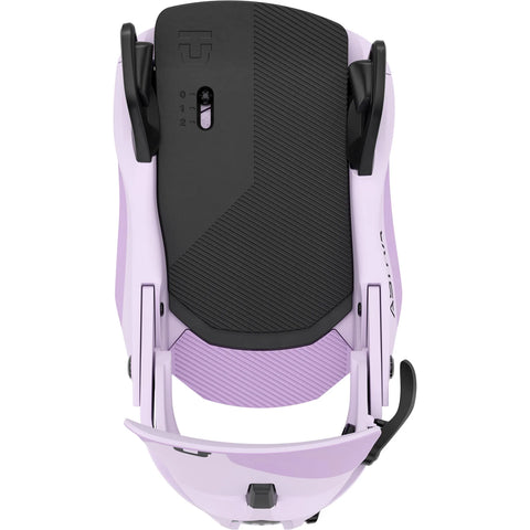 Union Astra Step On snowboard bindings in lavender purple, top-down view