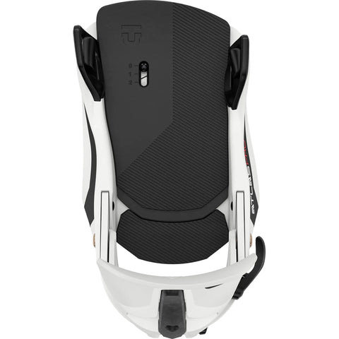 Union Atlas Pro Step On snowboard bindings top view, white and black