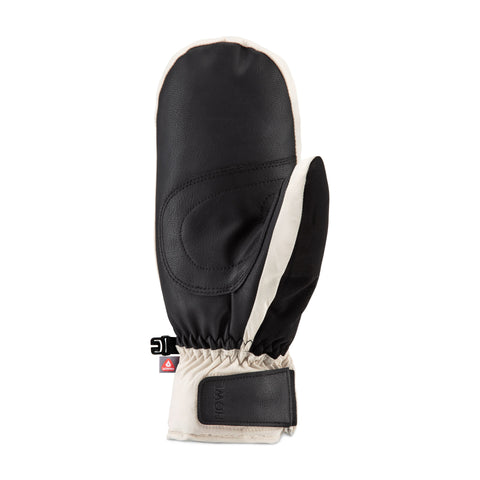 Howl Down Gore-Tex Mitten in black leather palm with cream cuff and wrist strap