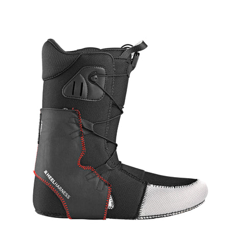 Deeluxe D.N.A Pro snowboard boot in black with red stitching and white toe cap
