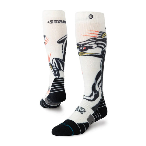 Stance crew socks with bold black and white graphic print shown front and back views