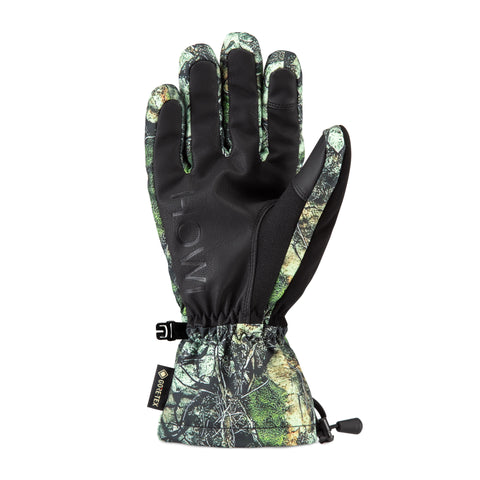 Howl Team Gore-Tex Glove in green camo with black leather palm, palm view