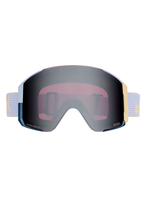 Anon Sync ski goggles in light blue with dark mirrored Perceive Onyx S4 lens